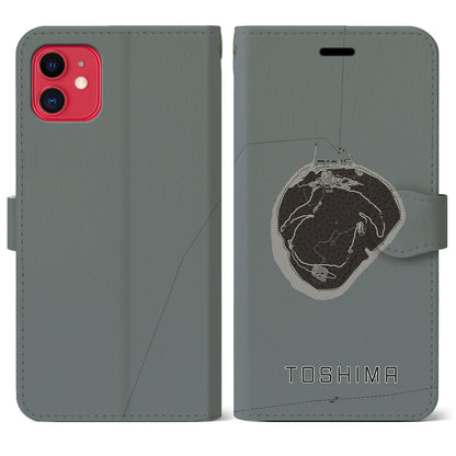 【利島（東京都）】地図柄iPhoneケース（手帳タイプ）モノトーン・iPhone 11 用