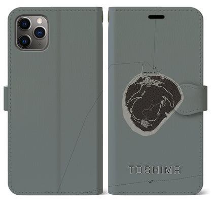 【利島（東京都）】地図柄iPhoneケース（手帳タイプ）モノトーン・iPhone 11 Pro Max 用