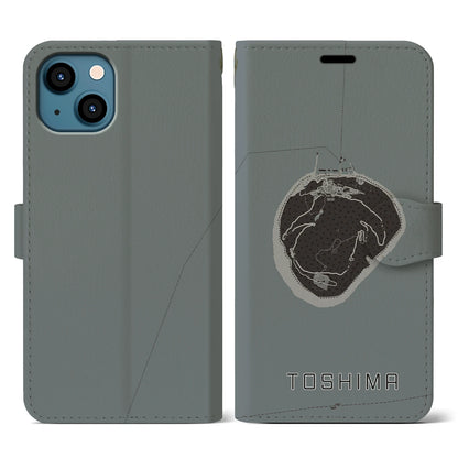 【利島（東京都）】地図柄iPhoneケース（手帳タイプ）モノトーン・iPhone 13 用