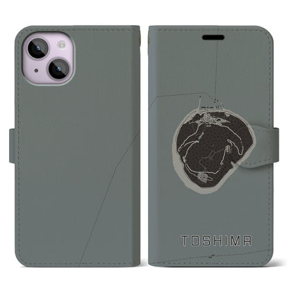 【利島（東京都）】地図柄iPhoneケース（手帳タイプ）モノトーン・iPhone 14 用