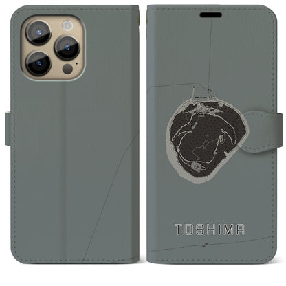 【利島（東京都）】地図柄iPhoneケース（手帳タイプ）モノトーン・iPhone 14 Pro Max 用