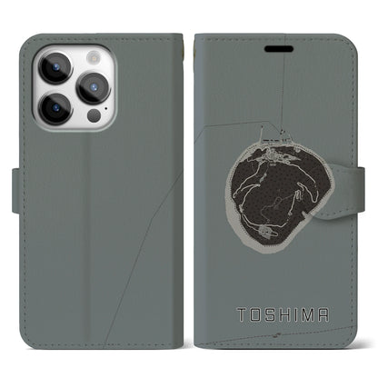 【利島（東京都）】地図柄iPhoneケース（手帳タイプ）モノトーン・iPhone 14 Pro 用