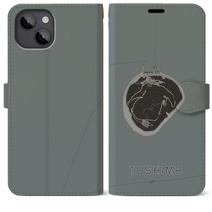 【利島（東京都）】地図柄iPhoneケース（手帳タイプ）モノトーン・iPhone 14 Plus 用