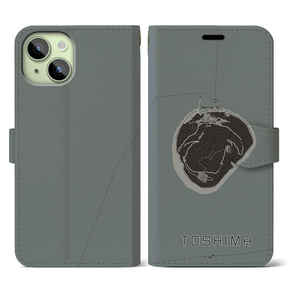 【利島（東京都）】地図柄iPhoneケース（手帳タイプ）モノトーン・iPhone 15 用