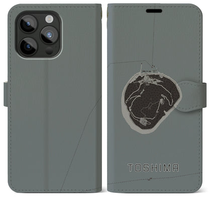 【利島（東京都）】地図柄iPhoneケース（手帳タイプ）モノトーン・iPhone 15 Pro Max 用