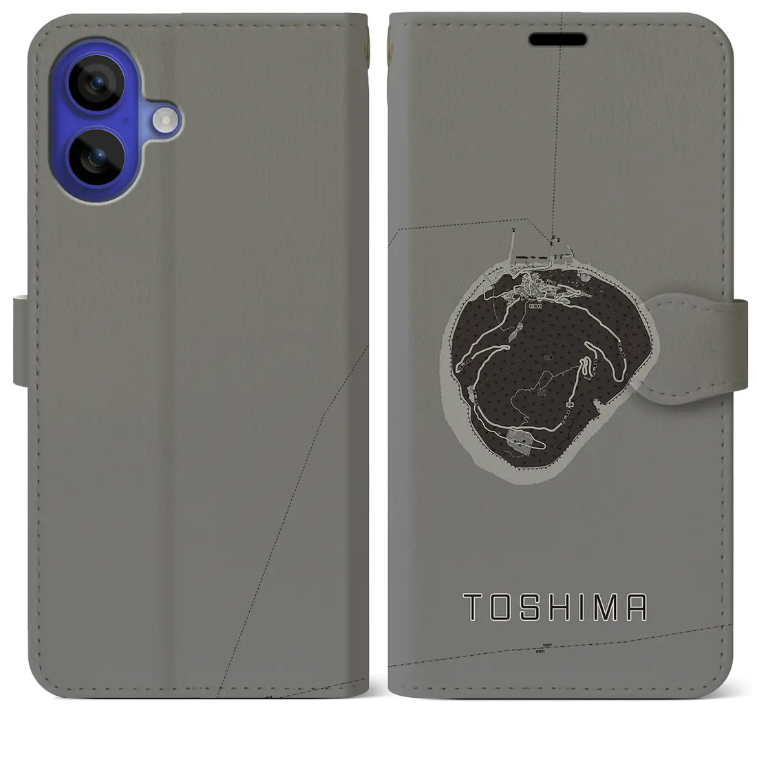 【利島(東京都)】地図柄iPhoneケース(手帳タイプ)モノトーン・iPhone 16 Pro Max 用