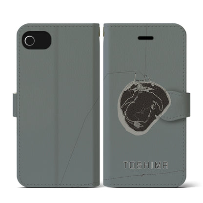 【利島（東京都）】地図柄iPhoneケース（手帳タイプ）モノトーン・iPhone SE（第3 / 第2世代） / 8 / 7 / 6s / 6 用