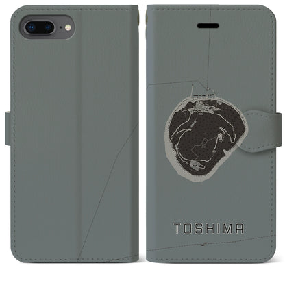 【利島（東京都）】地図柄iPhoneケース（手帳タイプ）モノトーン・iPhone 8Plus /7Plus / 6sPlus / 6Plus 用