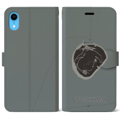 【利島（東京都）】地図柄iPhoneケース（手帳タイプ）モノトーン・iPhone XR 用