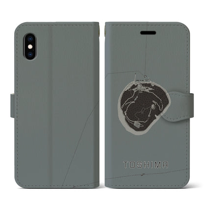 【利島（東京都）】地図柄iPhoneケース（手帳タイプ）モノトーン・iPhone XS / X 用