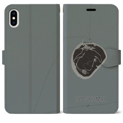 【利島（東京都）】地図柄iPhoneケース（手帳タイプ）モノトーン・iPhone XS Max 用