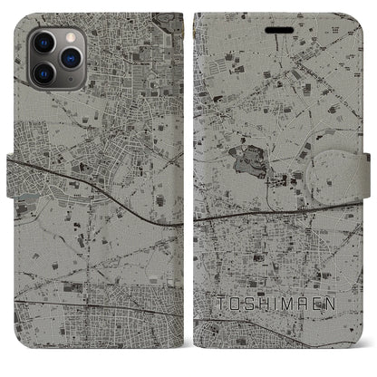 【豊島園（東京都）】地図柄iPhoneケース（手帳タイプ）モノトーン・iPhone 11 Pro Max 用