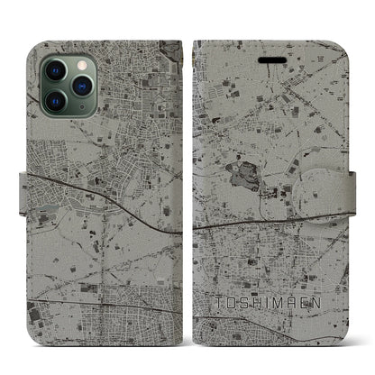 【豊島園（東京都）】地図柄iPhoneケース（手帳タイプ）モノトーン・iPhone 11 Pro 用