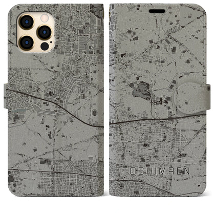 【豊島園（東京都）】地図柄iPhoneケース（手帳タイプ）モノトーン・iPhone 12 Pro Max 用