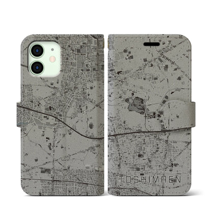 【豊島園（東京都）】地図柄iPhoneケース（手帳タイプ）モノトーン・iPhone 12 mini 用