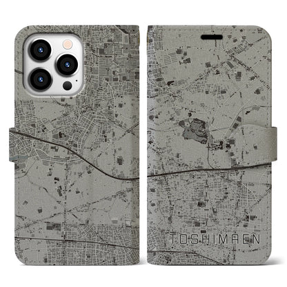 【豊島園（東京都）】地図柄iPhoneケース（手帳タイプ）モノトーン・iPhone 13 Pro 用