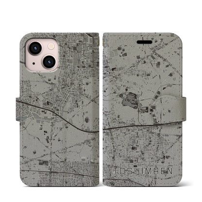 【豊島園（東京都）】地図柄iPhoneケース（手帳タイプ）モノトーン・iPhone 13 mini 用