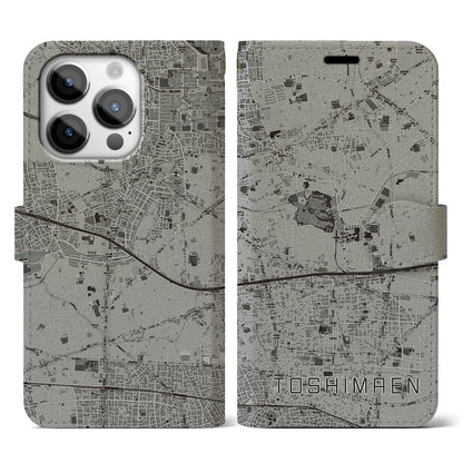 【豊島園（東京都）】地図柄iPhoneケース（手帳タイプ）モノトーン・iPhone 14 Pro 用
