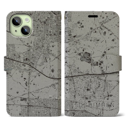 【豊島園（東京都）】地図柄iPhoneケース（手帳タイプ）モノトーン・iPhone 15 用