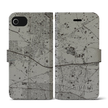 【豊島園（東京都）】地図柄iPhoneケース（手帳タイプ）モノトーン・iPhone SE（第3 / 第2世代） / 8 / 7 / 6s / 6 用