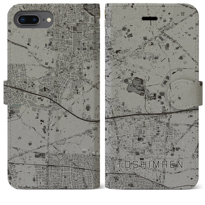【豊島園（東京都）】地図柄iPhoneケース（手帳タイプ）モノトーン・iPhone 8Plus /7Plus / 6sPlus / 6Plus 用