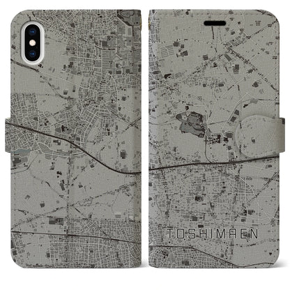 【豊島園（東京都）】地図柄iPhoneケース（手帳タイプ）モノトーン・iPhone XS Max 用