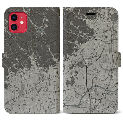 【鳥栖（佐賀県）】地図柄iPhoneケース（手帳タイプ）モノトーン・iPhone 11 用