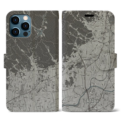 【鳥栖（佐賀県）】地図柄iPhoneケース（手帳タイプ）モノトーン・iPhone 12 / 12 Pro 用