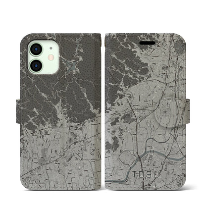 【鳥栖（佐賀県）】地図柄iPhoneケース（手帳タイプ）モノトーン・iPhone 12 mini 用