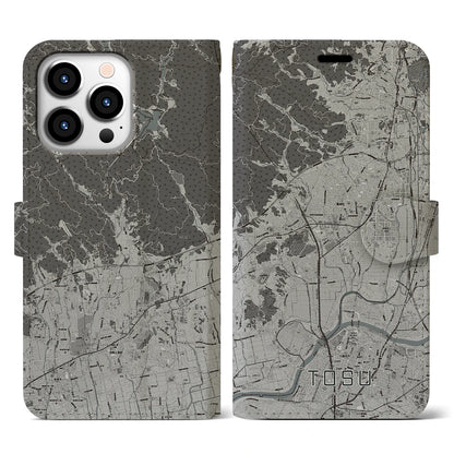 【鳥栖（佐賀県）】地図柄iPhoneケース（手帳タイプ）モノトーン・iPhone 13 Pro 用