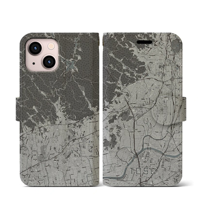 【鳥栖（佐賀県）】地図柄iPhoneケース（手帳タイプ）モノトーン・iPhone 13 mini 用