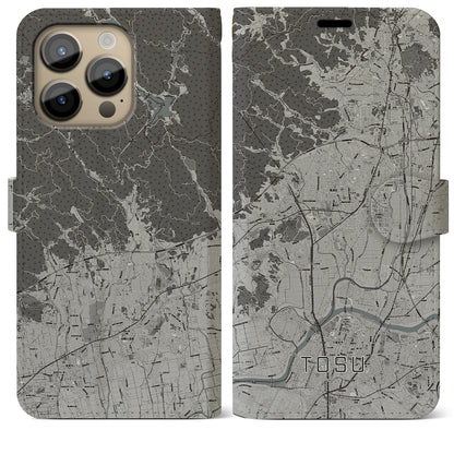 【鳥栖（佐賀県）】地図柄iPhoneケース（手帳タイプ）モノトーン・iPhone 14 Pro Max 用