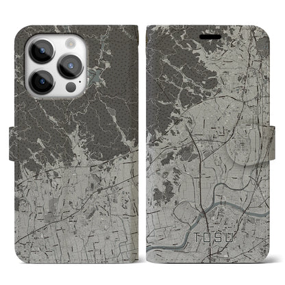 【鳥栖（佐賀県）】地図柄iPhoneケース（手帳タイプ）モノトーン・iPhone 14 Pro 用