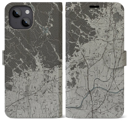 【鳥栖（佐賀県）】地図柄iPhoneケース（手帳タイプ）モノトーン・iPhone 14 Plus 用