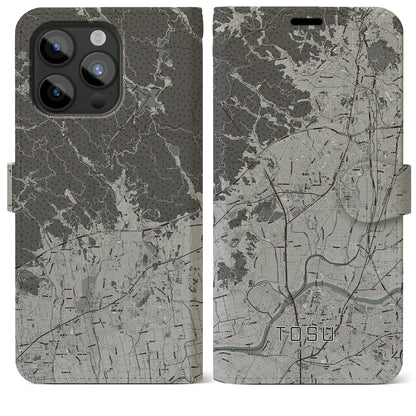 【鳥栖（佐賀県）】地図柄iPhoneケース（手帳タイプ）モノトーン・iPhone 15 Pro Max 用