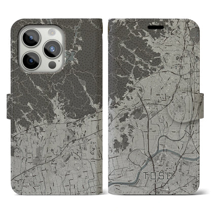 【鳥栖（佐賀県）】地図柄iPhoneケース（手帳タイプ）モノトーン・iPhone 15 Pro 用