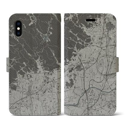 【鳥栖（佐賀県）】地図柄iPhoneケース（手帳タイプ）モノトーン・iPhone XS / X 用