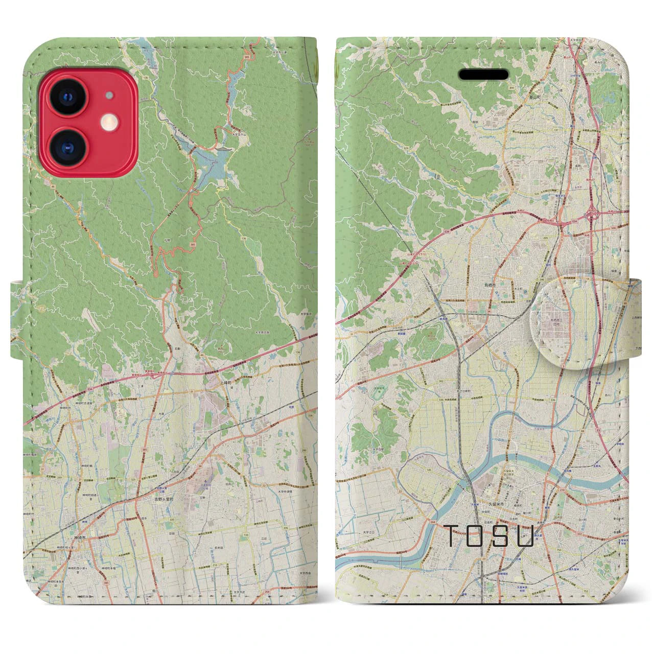 【鳥栖】地図柄iPhoneケース（手帳両面タイプ・ナチュラル）iPhone 11 用
