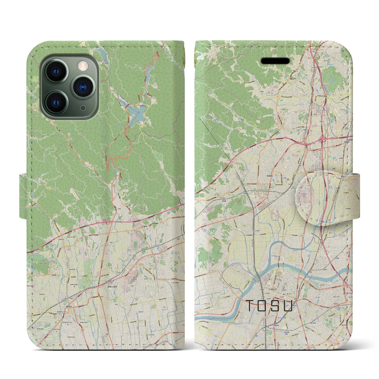 【鳥栖】地図柄iPhoneケース（手帳両面タイプ・ナチュラル）iPhone 11 Pro 用