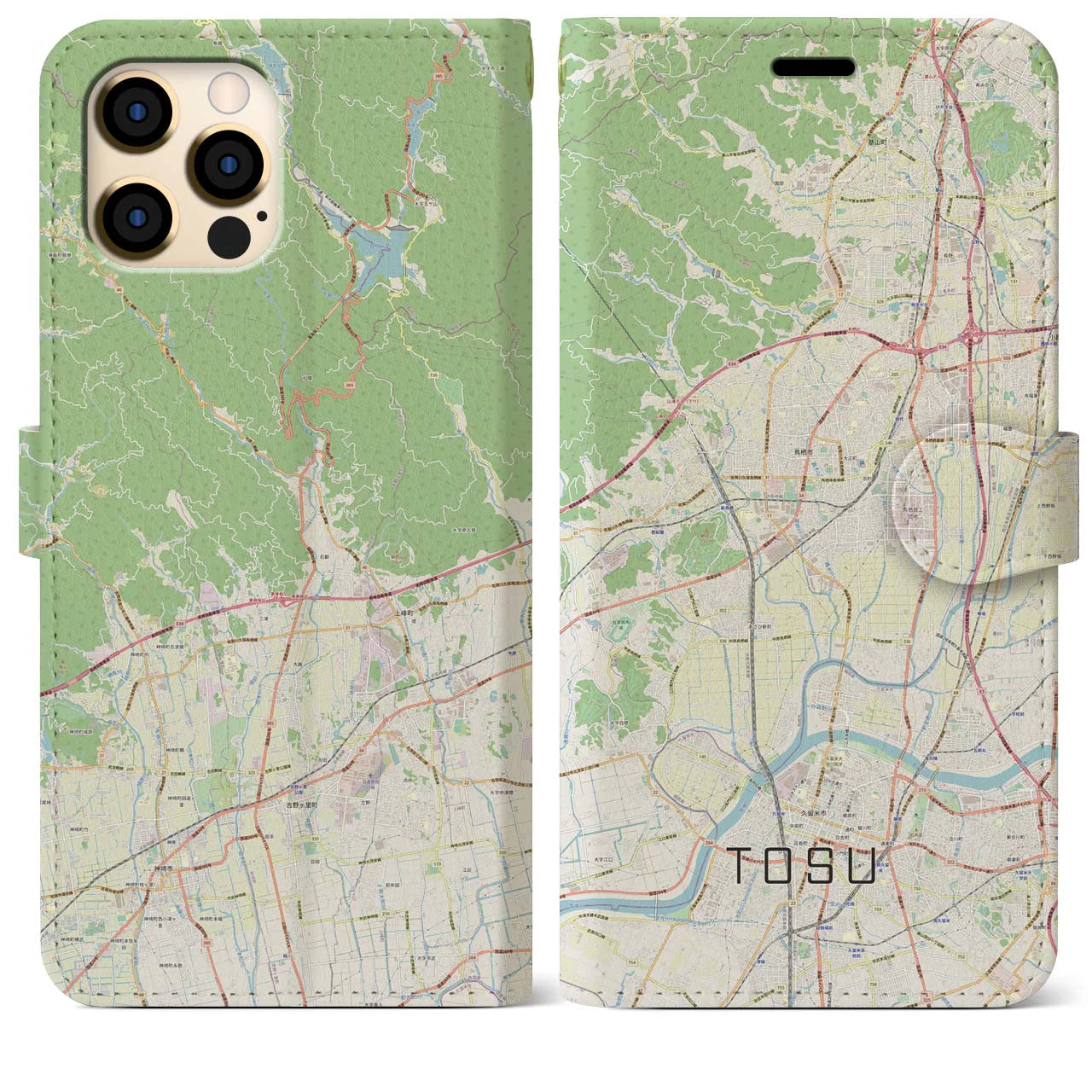 【鳥栖】地図柄iPhoneケース（手帳両面タイプ・ナチュラル）iPhone 12 Pro Max 用