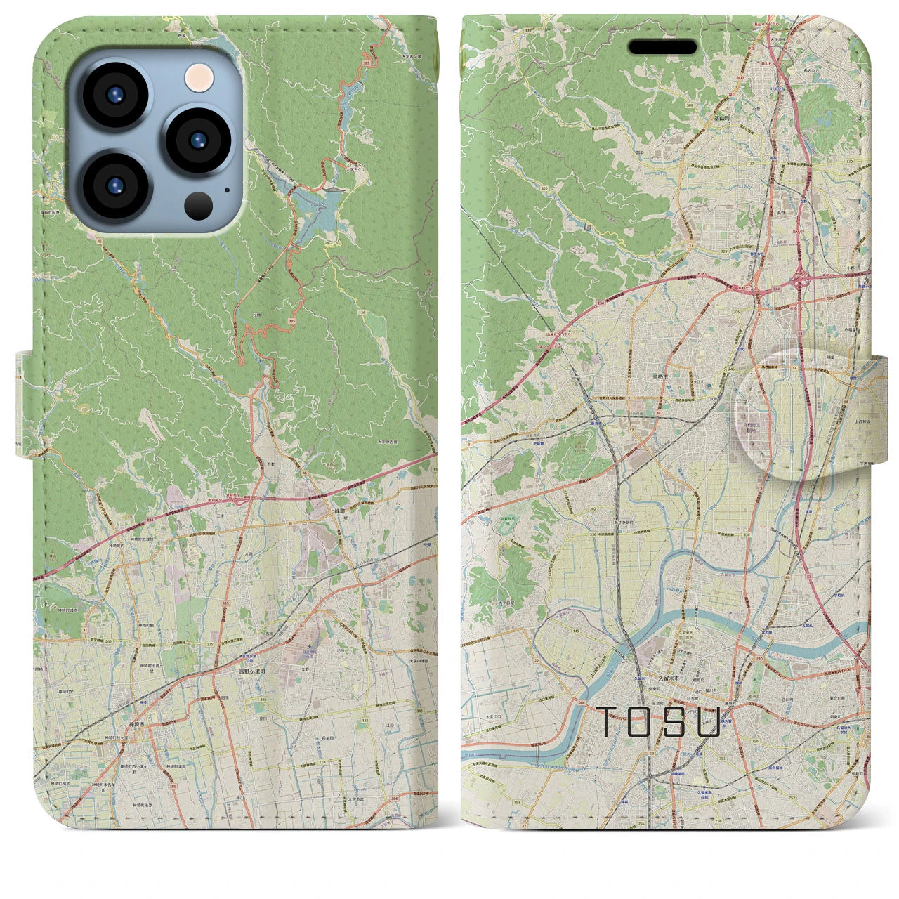 【鳥栖】地図柄iPhoneケース（手帳両面タイプ・ナチュラル）iPhone 13 Pro Max 用