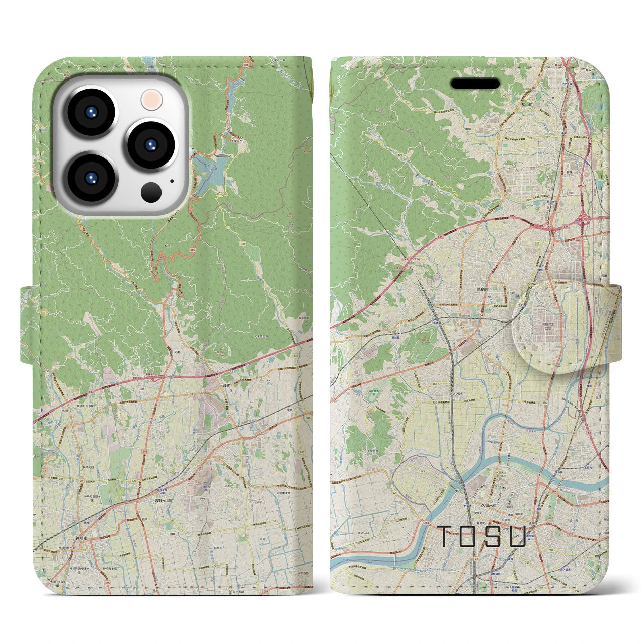 【鳥栖】地図柄iPhoneケース（手帳両面タイプ・ナチュラル）iPhone 13 Pro 用