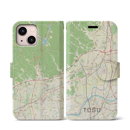 【鳥栖（佐賀県）】地図柄iPhoneケース（手帳タイプ）ナチュラル・iPhone 13 mini 用