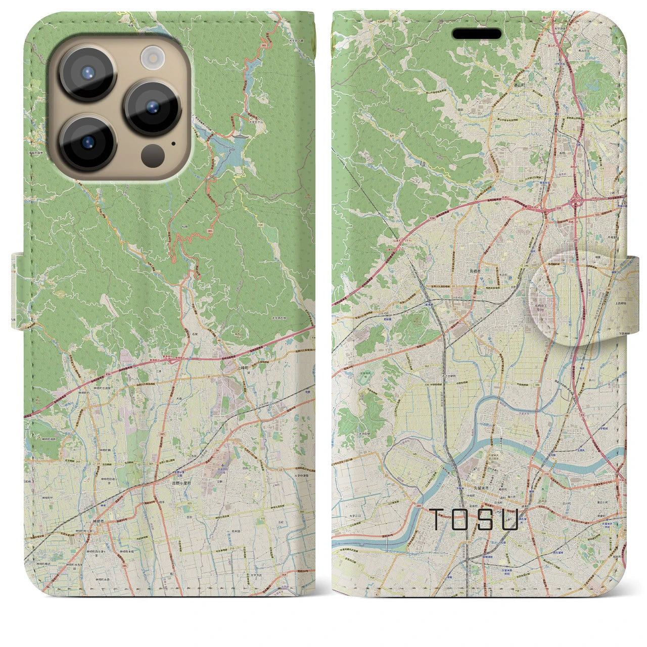 【鳥栖】地図柄iPhoneケース（手帳両面タイプ・ナチュラル）iPhone 14 Pro Max 用