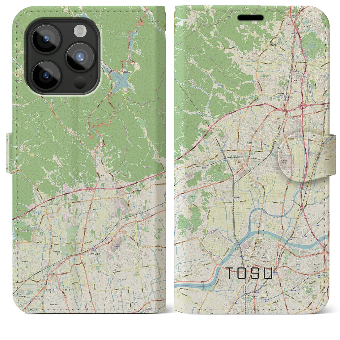【鳥栖】地図柄iPhoneケース（手帳両面タイプ・ナチュラル）iPhone 15 Pro Max 用