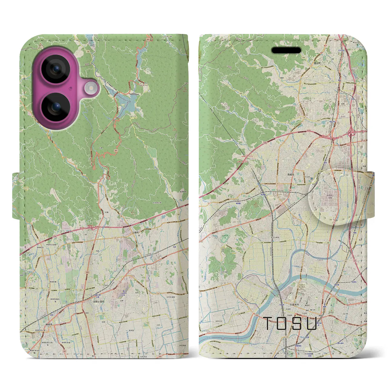 【鳥栖（佐賀県）】地図柄iPhoneケース（手帳タイプ）ナチュラル・iPhone 16 Pro 用