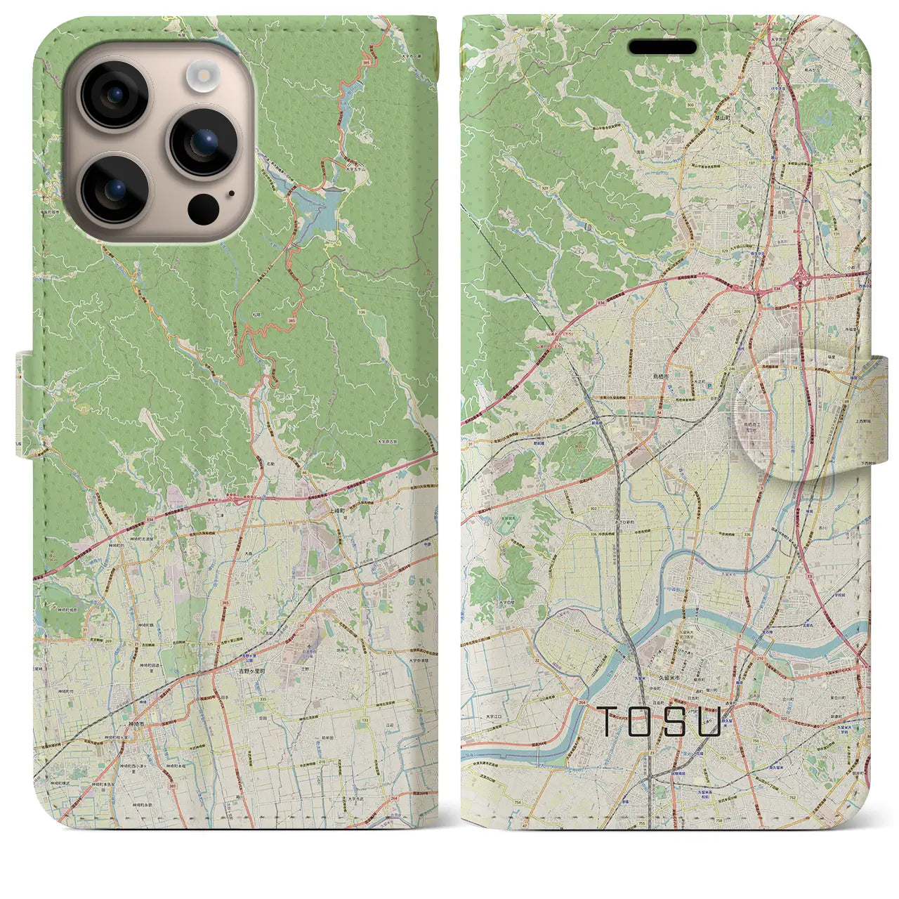 【鳥栖（佐賀県）】地図柄iPhoneケース（手帳タイプ）ナチュラル・iPhone 16 Plus 用