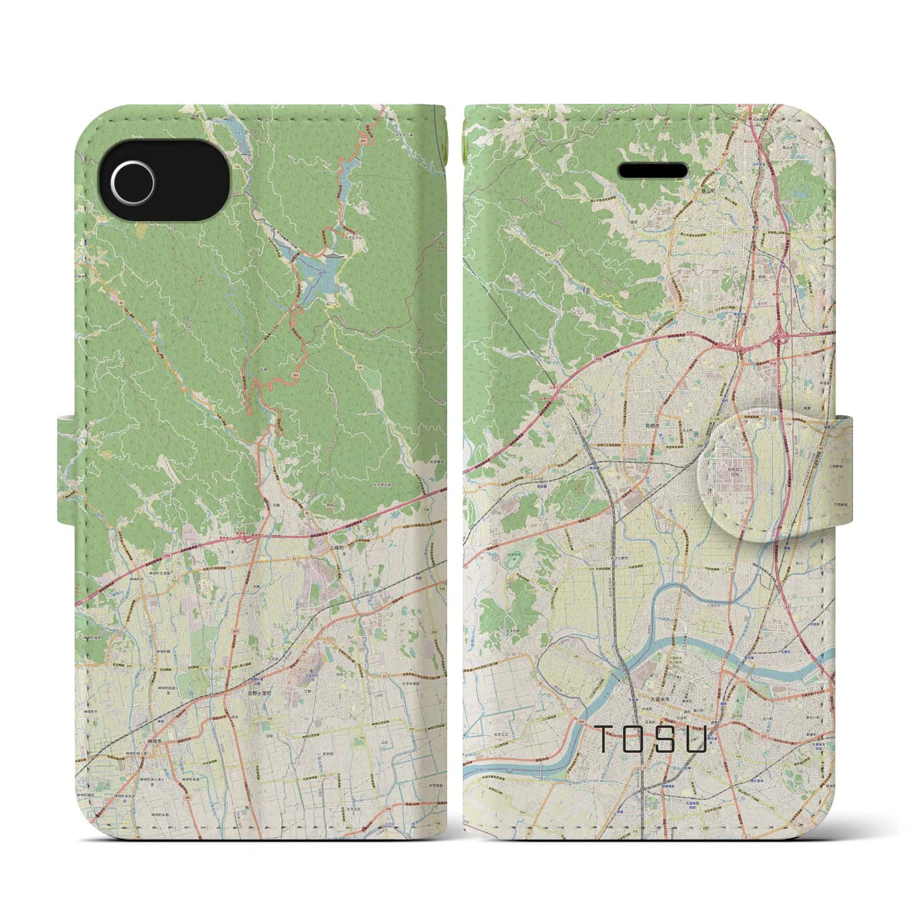 【鳥栖】地図柄iPhoneケース（手帳両面タイプ・ナチュラル）iPhone SE（第3 / 第2世代） / 8 / 7 / 6s / 6 用