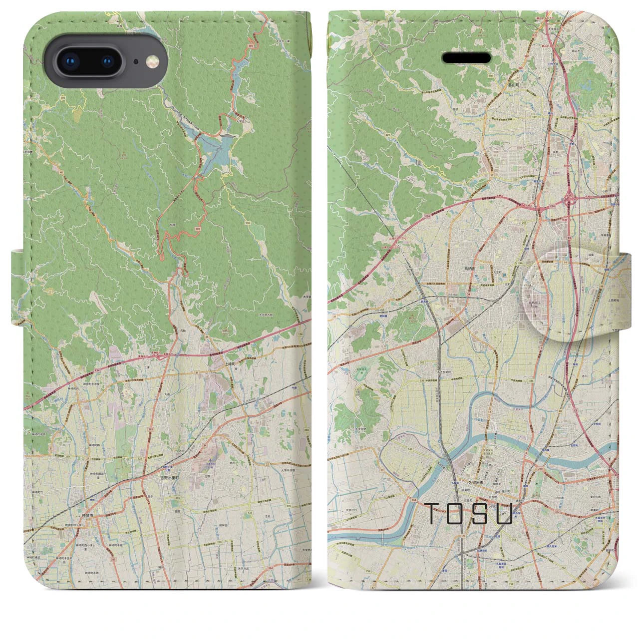 【鳥栖】地図柄iPhoneケース（手帳両面タイプ・ナチュラル）iPhone 8Plus /7Plus / 6sPlus / 6Plus 用