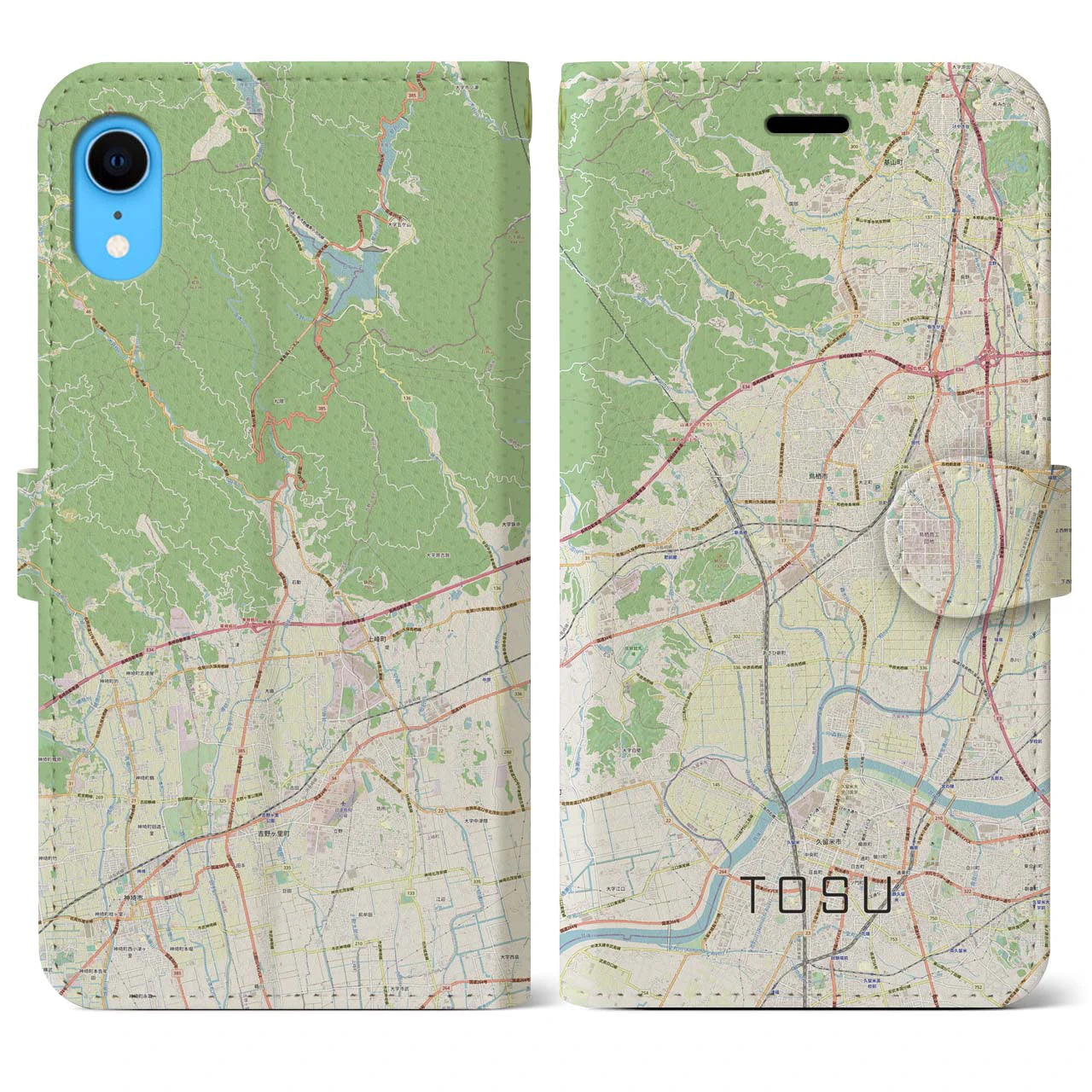【鳥栖】地図柄iPhoneケース（手帳両面タイプ・ナチュラル）iPhone XR 用